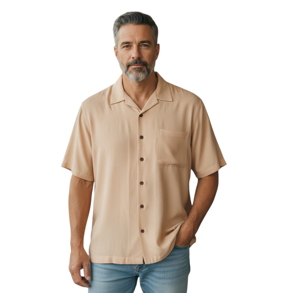 TOMMY BAHAMA Men's L SILK Shirt Hawaiian Palms Orange Button Up Chest 44"
